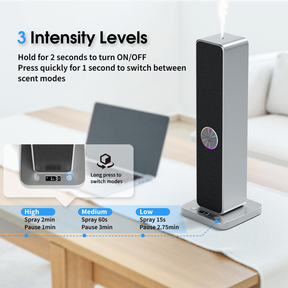 LANTIXIN diffuser in modern aluminum finish highlights sleek decor and aroma.