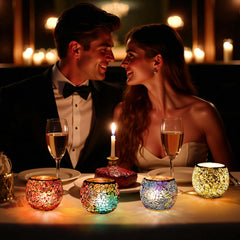 Larcenciel mosaic glass candle lavender promotes tranquil relaxation at home.