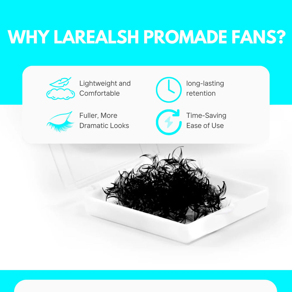 Larealsh premium lashes, natural fluffy look, comfortable wear for clients.