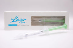 Packaging and syringe of LaserGlow teeth whitening gel for dentists and whitening technicians
