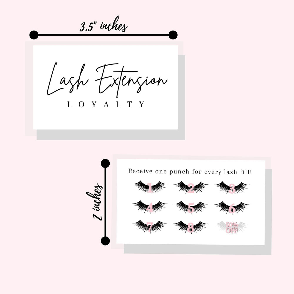 Lashicorn loyalty card back showing punch-for-refills layout for future visits.