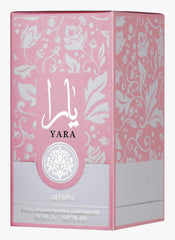 Compact Lattafa Yara bottle with packaging for on-the-go use.