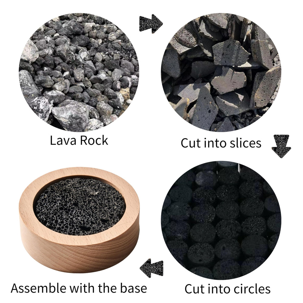 Lava rock diffuser on a desk in a workspace