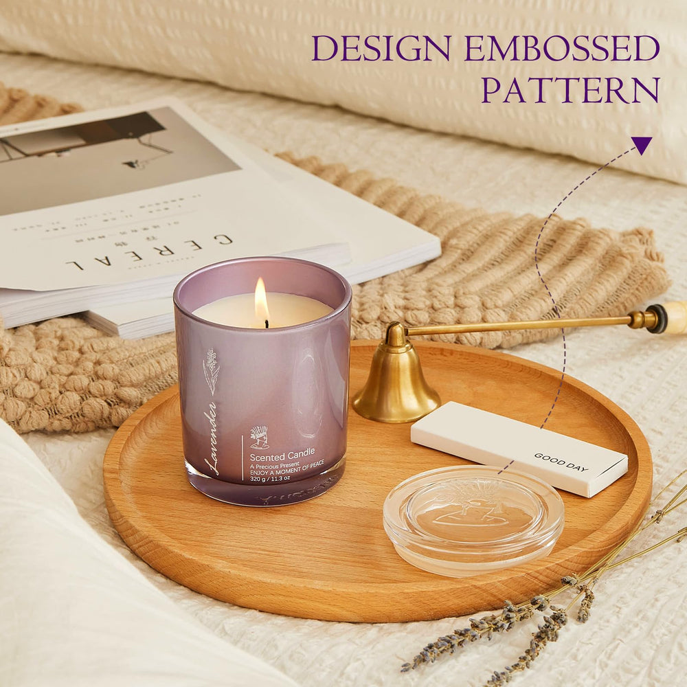 Lavender scented candles in a living room setting