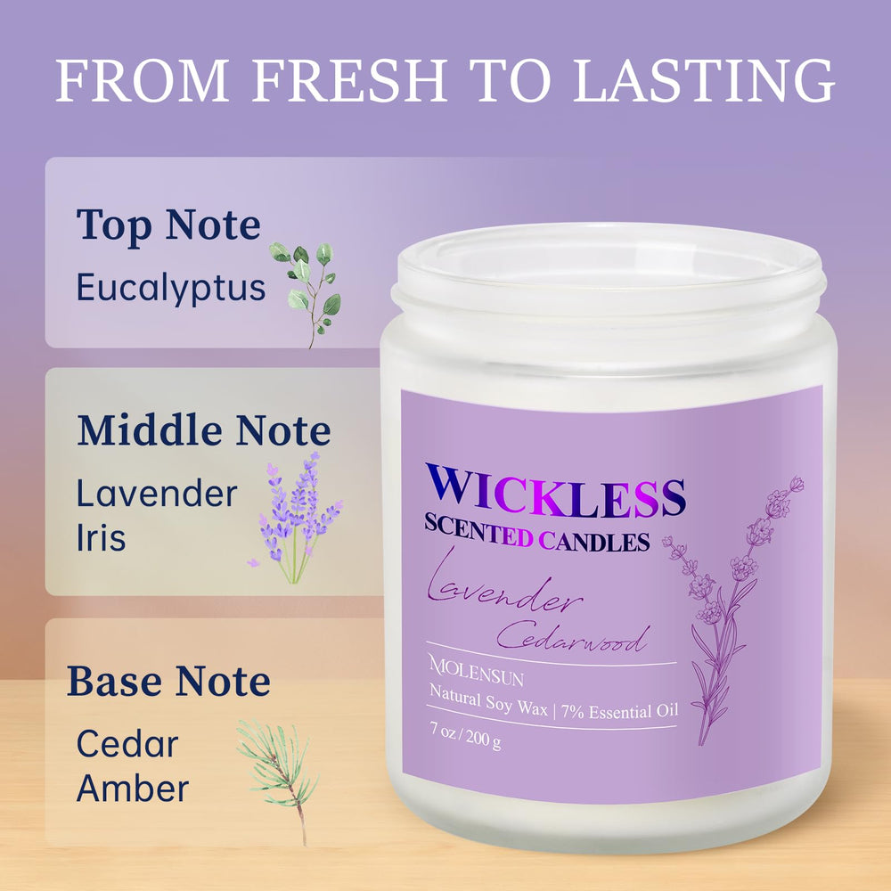 Elegant gift-ready packaging for Lavender Cedarwood wickless candle