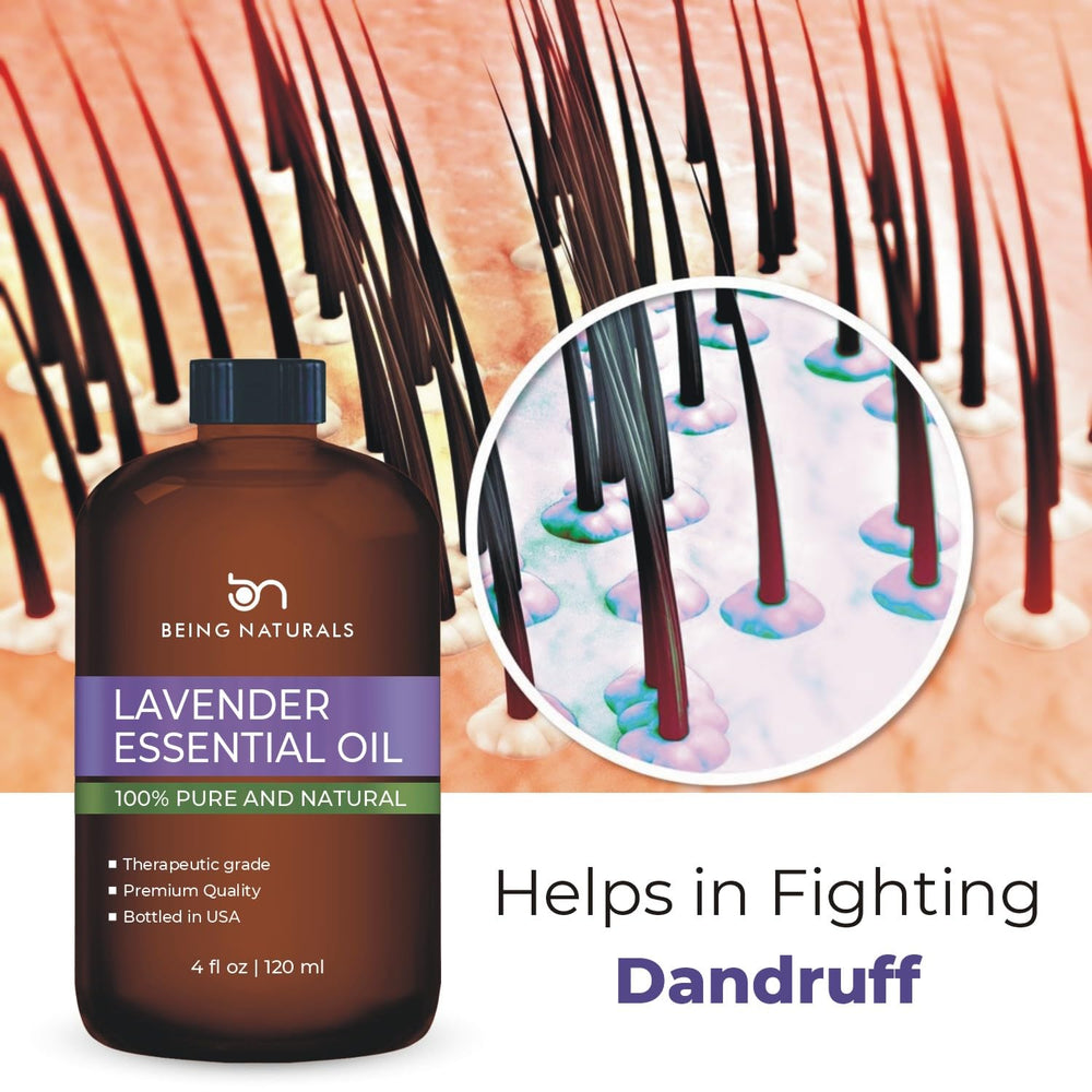 Close-up of lavender essential oil bottle 4oz with glass dropper