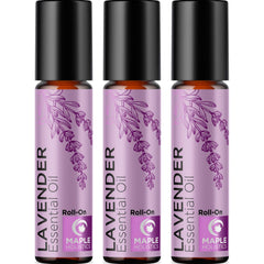Lavender essential oil roll-on bottle displayed on a white background