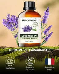 Amber glass bottle of lavender essential oil with dropper