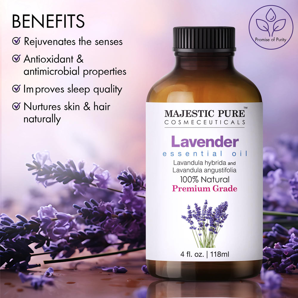Lavender essential oil bottles arranged for diffuser and aromatherapy