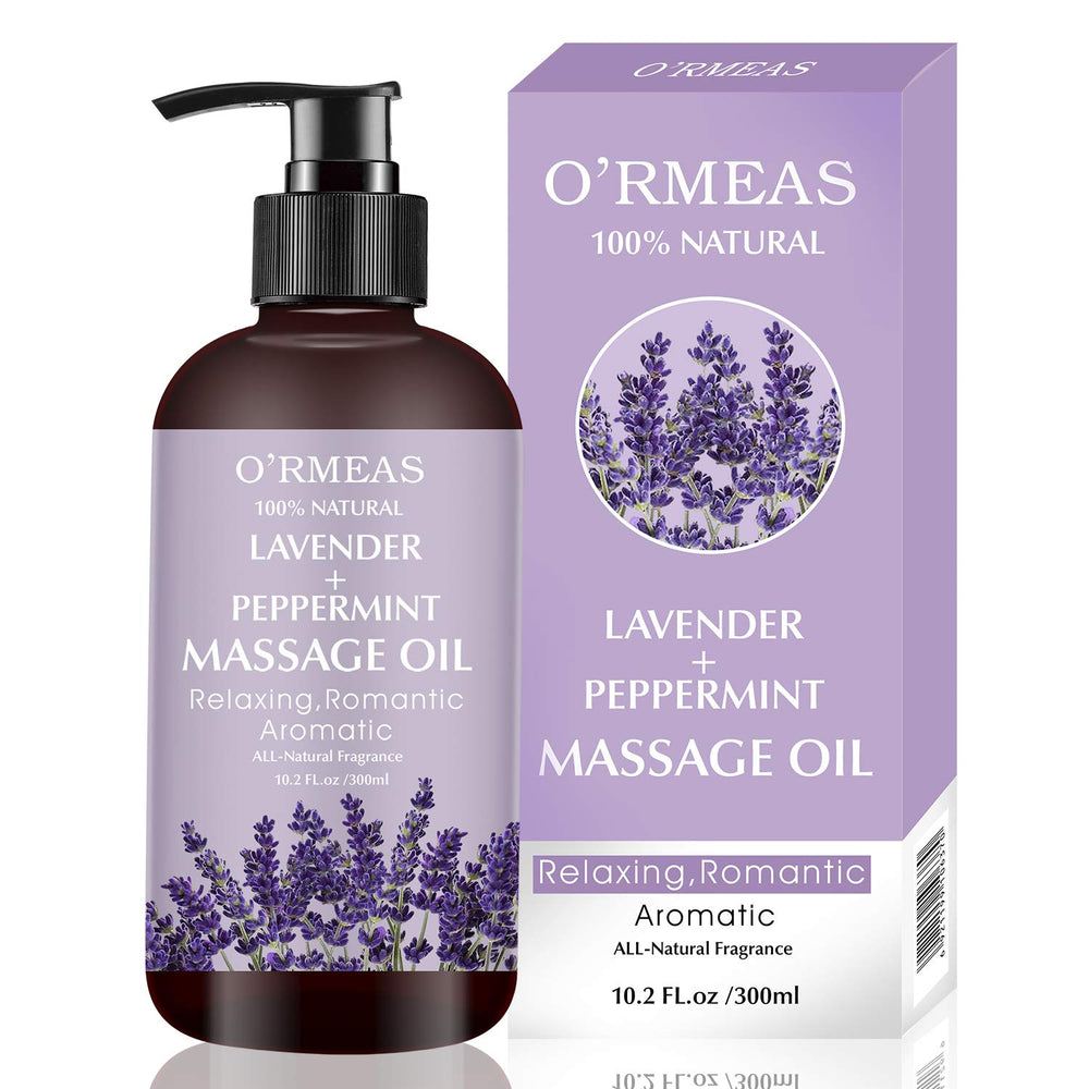 Bottle of lavender and peppermint massage oil
