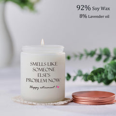 Close-up of lavender scented retirement candle.