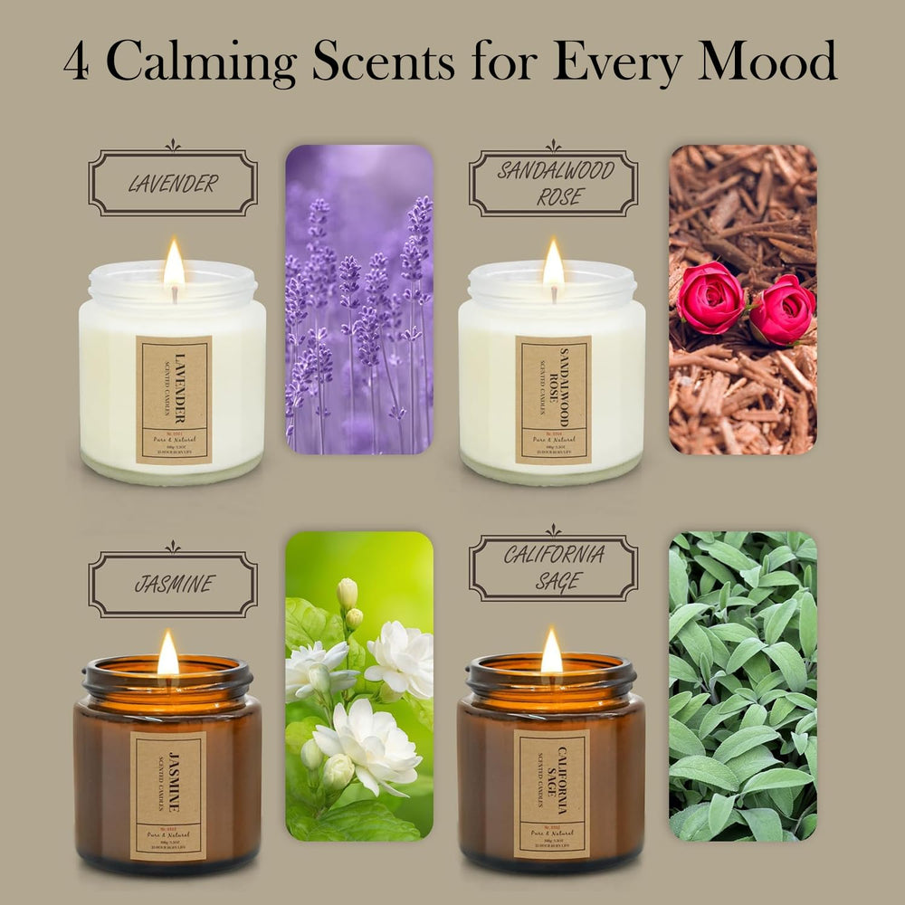 Lavender scented soy wax candle in an amber jar