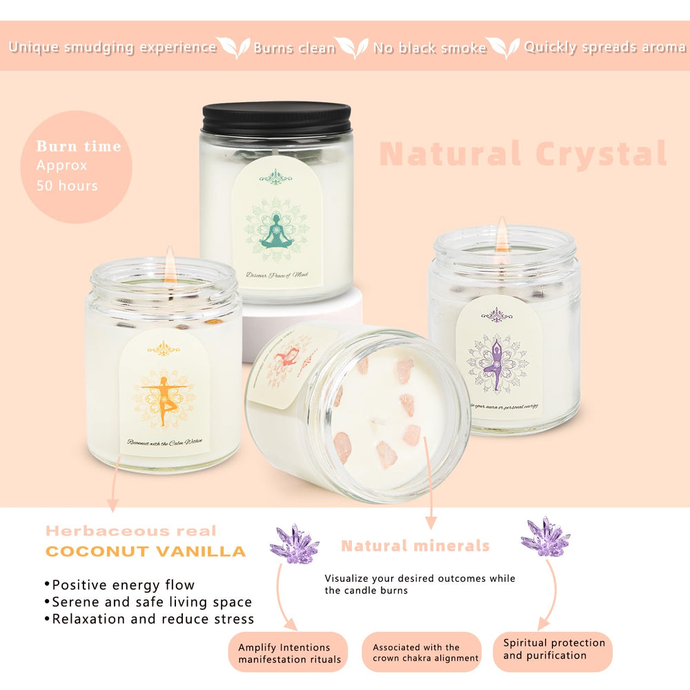 Lavender, vanilla, eucalyptus mint fragrances in 4-pack soy candles