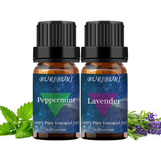 Lavender and Peppermint essential oil set 10ml each in amber bottles