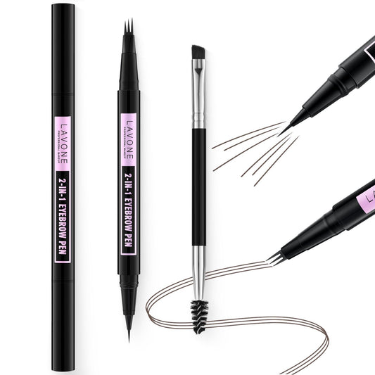 LAVONE eyebrow pen with 3-tip microblade creates natural hair-like strokes.