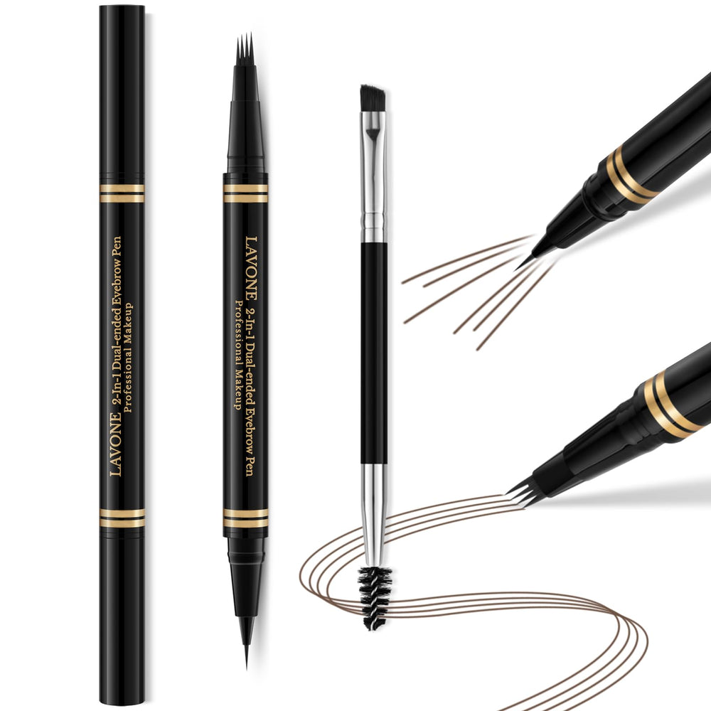 LAVONE Eyebrow Pen 4-tip microblade close-up shows natural hair-like strokes.