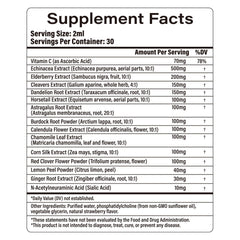 Lazpowfi Liposomal Lymph Drops label information shows vitamin C and herbs