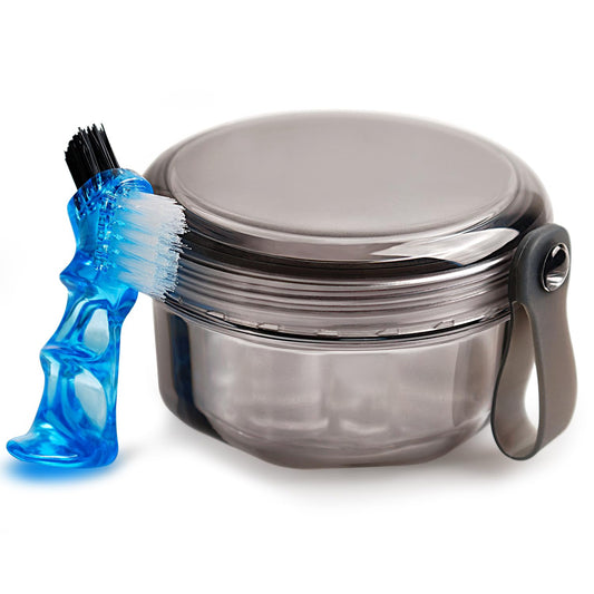Front view of leakproof denture case in transparent black