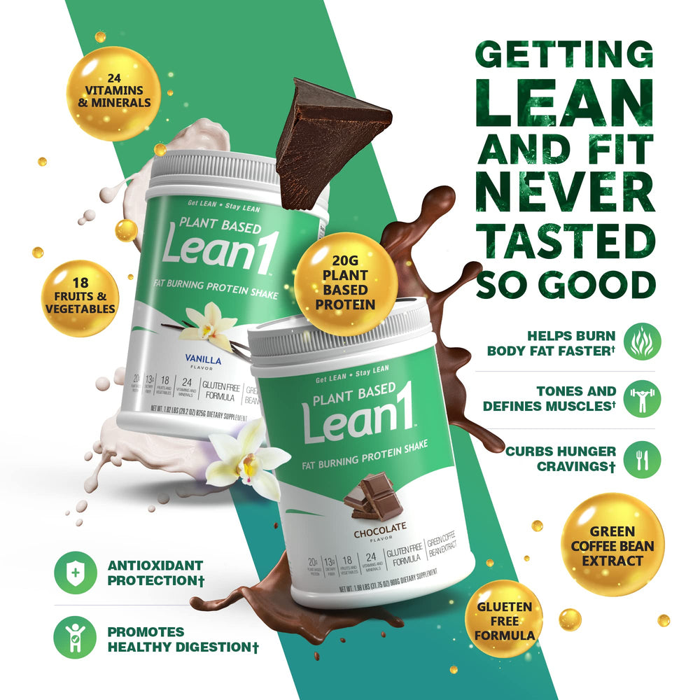 Close-up of Lean1 plant-based protein powder being dispensed