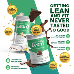 Close-up of Lean1 plant-based protein powder being dispensed