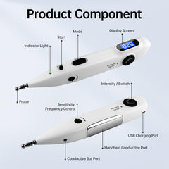 Ergonomic handheld acupuncture pen showing small probe head