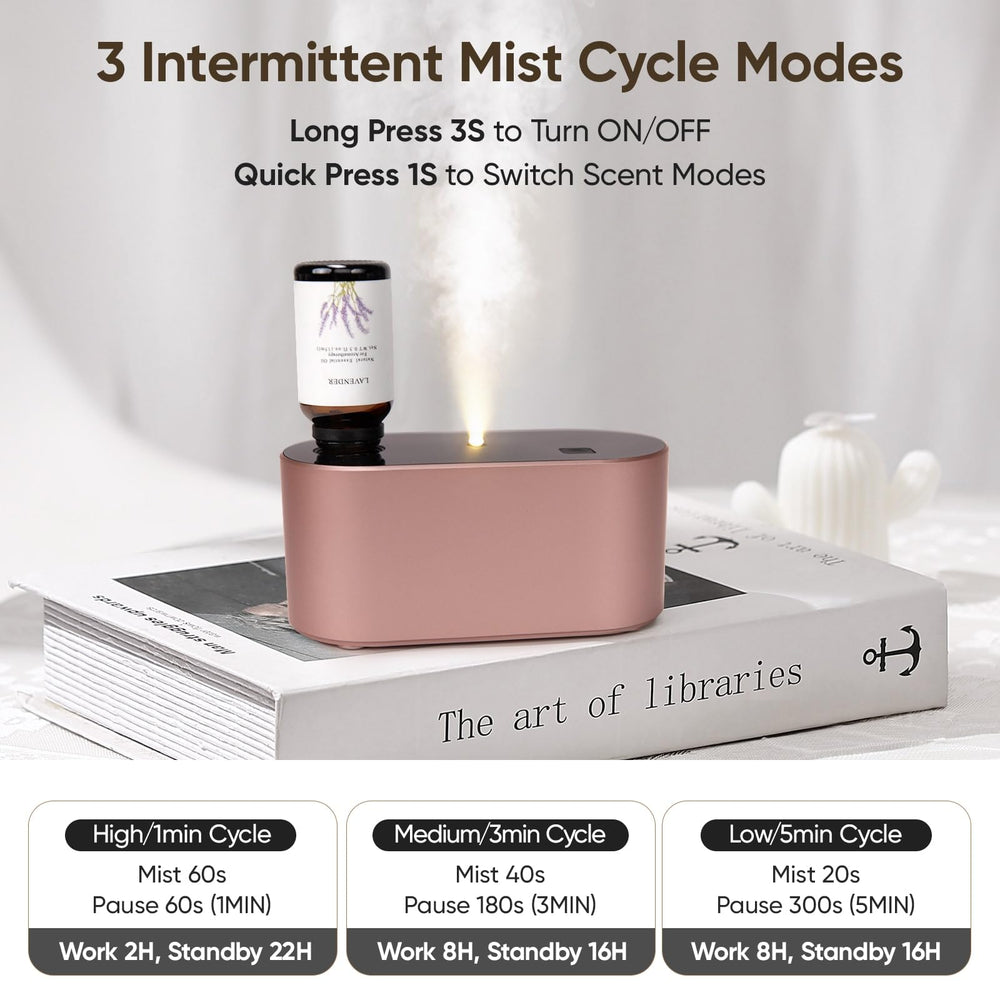 Battery-powered diffuser showing mist cycle modes