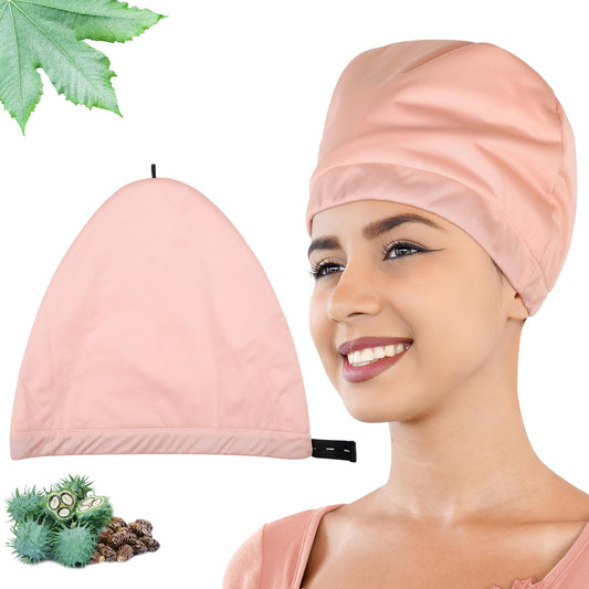 Front view of Leekalos Castor Oil Pack Wrap worn on head