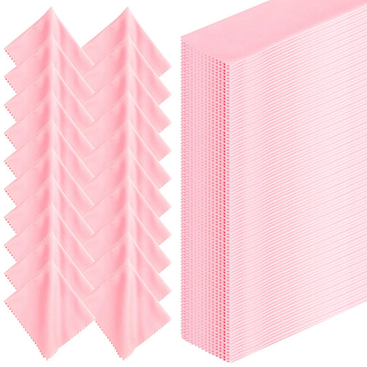 Group shot of Leelosp pink microfiber cleaning cloths, 300 pieces