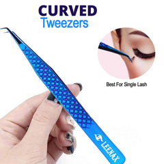 Leenax two-piece blue tweezer set for versatile lash work.