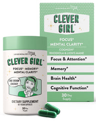 Legendairy Milk Clever Girl bottle with capsules for daily focus support.