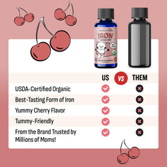 Icons indicating organic, non-GMO, vegan attributes on product