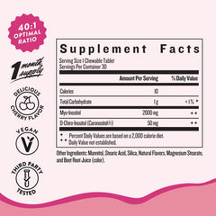 Close-up of a cherry-flavored chewable tablet
