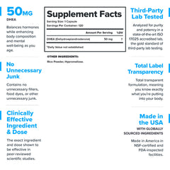 Close-up of LEGION DHEA 50mg label on bottle