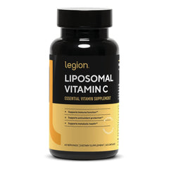 Bottle of LEGION Liposomal Vitamin C supplement on a white background