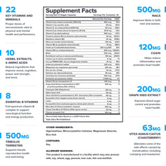 Nutrition facts and ingredients illustration for the Triumph multivitamin