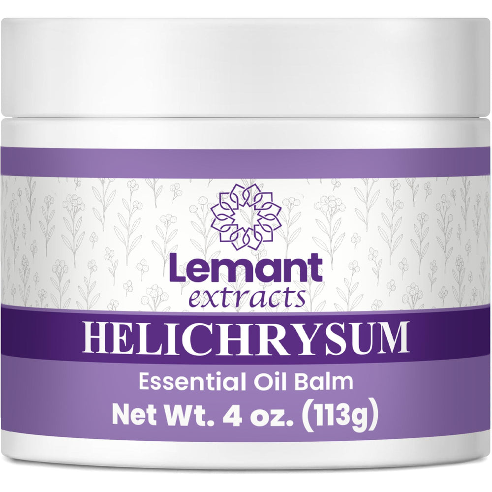Front view of Lemant Extracts Helichrysum Balm in a 4 oz jar