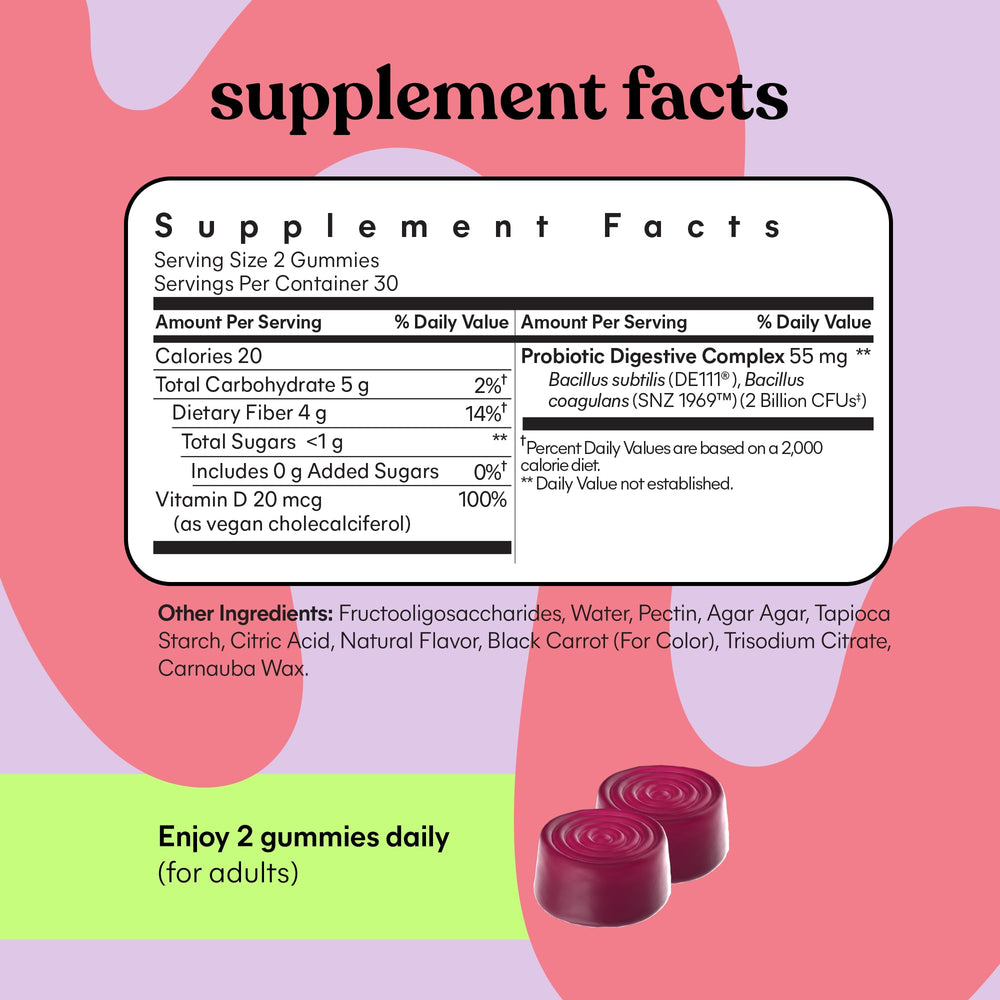 Label highlights Vitamin D3 and probiotic strains