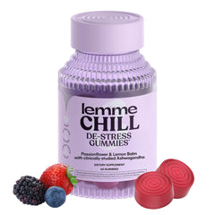 Lemme Chill stress relief gummies bottle with mixed berry flavor and KSM-66 Ashwagandha