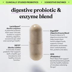 Bottle label highlighting clinically studied probiotics LactoSpore and DE111