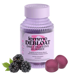 Lemme Debloat bottle front with Blackberry flavor label