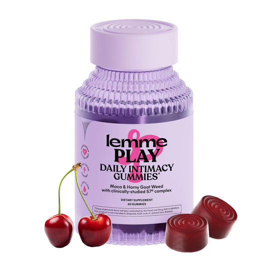 Bottle of Lemme Play Daily Intimacy Gummies – cherry flavor