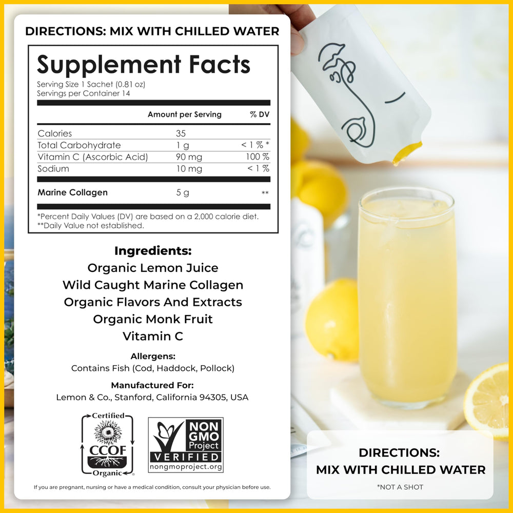 Glass of lemon-citrus collagen water ready for daily hydration and beauty routine