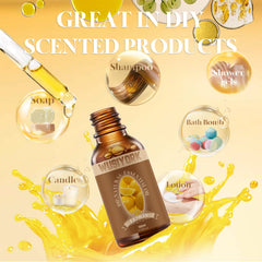 Close-up of lemon essential oil bottle label