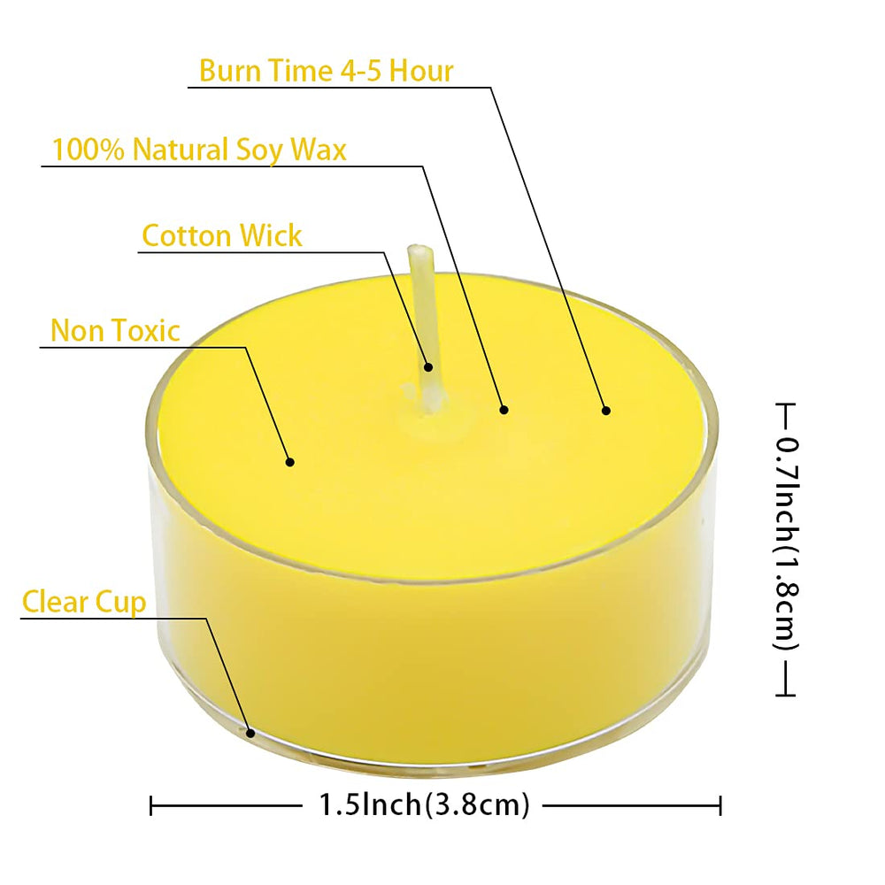 Lemon scented soy wax tealight candles, 24-pack