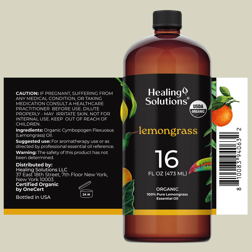 Lemongrass essential oil in close-up bottle