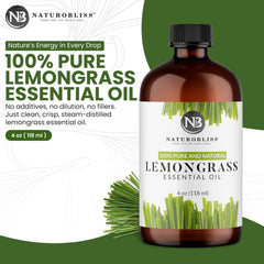 Close-up of amber glass bottle of lemongrass essential oil