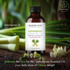 Close-up of lemongrass essential oil dropper in amber bottle