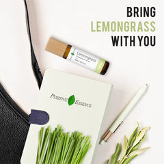 Label showing 100% pure lemongrass essential oil blended with jojoba