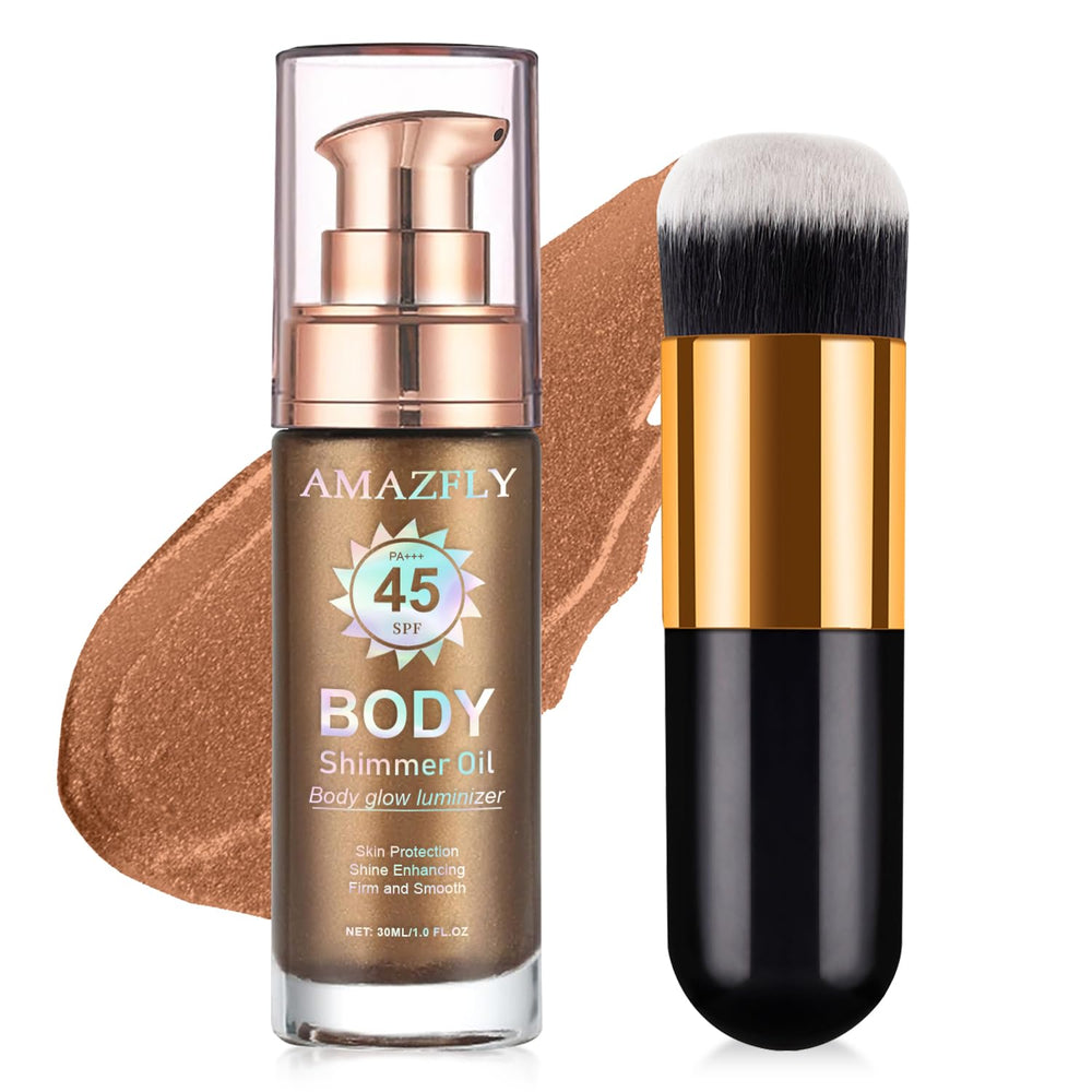 LemonSac Shimmer Oil SPF 45 bottle with a subtle sun-kissed glow.