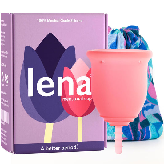 LENA Cup Original Large Pink front view shows sleek silicone design for heavy flow